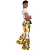Summer Print High Waist Bell Bottom Pants Holidays Style Plus Size Tight Fitting Women's