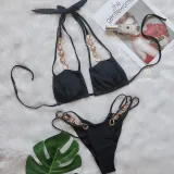 Sexy Removable Pad Bikini Crystal Diamond Swimsuit Bandage Cutout High Waist Two Pieces Swimsuit