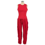 Women's Two Piece Tassel Pants Sleeveless Casual Two Piece Set