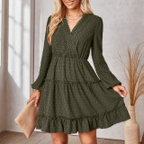 Autumn Winter Jacquard Dress Women Fashion V-Neck Slim Waist Slim Fit Skirt