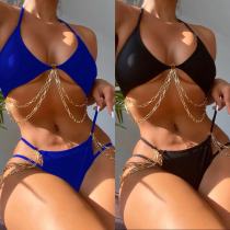 Solid color gold ring chain sexy Two Pieces bikini