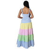 Women Fashion Contrast Striped Strap Maxi Dress