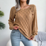 Women Fall/Winter Casual Square Neck Buttoned Long Sleeve Sweater