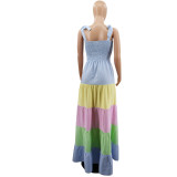 Women Fashion Contrast Striped Strap Maxi Dress