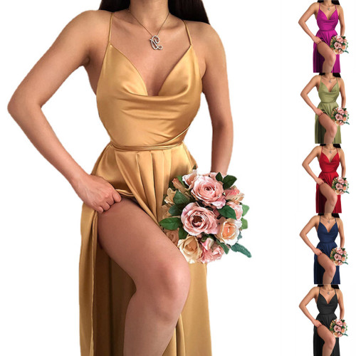 Женское модное сексуальное однотонное платье без рукавов с открытой спиной и ремешком