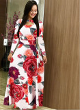 Women Sexy Fashion Floral Botanical Print Short Sleeve Maxi Dress