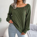 Women Fall/Winter Casual Square Neck Buttoned Long Sleeve Sweater