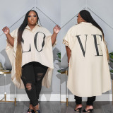 Plus Size Women Oversized Fitted Bat Sleeves Love Letter Print Shirt Dress