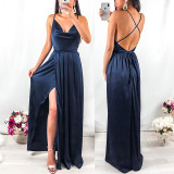 Women Fashion Sexy Solid Color Backless Strap Sleeveless Dress