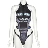 Summer Women'S Sexy Cutout Letter Print Tight Fitting Casual Sleeveless One Piece Bodysuit