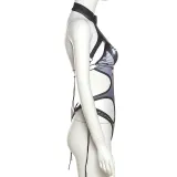 Summer Women'S Sexy Cutout Letter Print Tight Fitting Casual Sleeveless One Piece Bodysuit