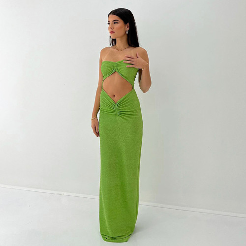 Trägerloses dünnes langes Kleid mit Ausschnitten für Sommerfrauen