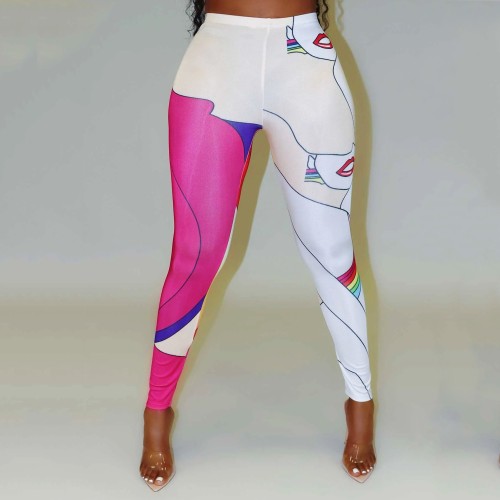 夏の女性のファッションセクシーなタイトフィッティングスポーツカジュアルプリントパンツ