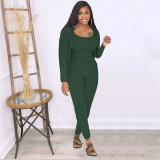 Women'S Ribbed Fashion Casual Solid Long Sleeve Three-Piece Outfit