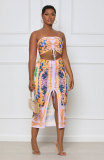 Women Summer Lace up off shoulder Top+ slit dress Two Piece Set