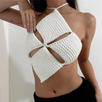 Summer Women'S Sexy Low Back Sleeveless Crop Cutout Tie Slim Strap Top