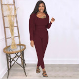Women'S Ribbed Fashion Casual Solid Long Sleeve Three-Piece Outfit
