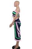 Women Summer Lace up off shoulder Top+ slit dress Two Piece Set