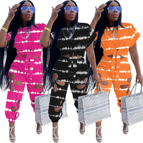 Set di pantaloni casual a due pezzi con stampa digitale da donna