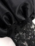 Retro lace skirt puff sleeves long sleeves sexy slit long skirt black robe dress female Dress
