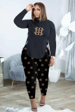 Women's Fashion Casual Print Side Slit Lace-Up Round Neck Tracksuit