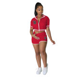 Women's Summer Baseball Uniform Letter Embroidered Zip Casual Sports Two Piece