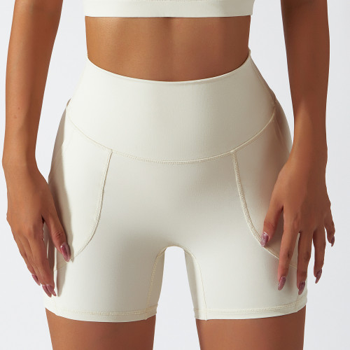 Pantalones deportivos para mujer Pantalones cortos de yoga deportivos para correr con bolsillo de cintura alta de secado rápido
