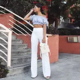 Women Fitted High Waist Style Bell Bottom Pants