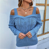 Women Sexy Off Shoulder Solid Twist Sling Sweater