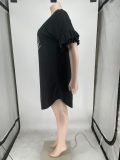Plus Size Women Round Neck Print Ruffle Sleeve Dress