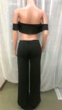 Women Elegant Off Shoulder crop top+ Loose Pants Two Piece