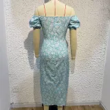 Women'S Off Shoulder Dress Classic Floral Elegant Slim Fit Slit Dress