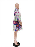 Women'S Summer Fashion Casual Trend Print Stand Collar Half Sleeve Midi Dress