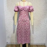 Women'S Off Shoulder Dress Classic Floral Elegant Slim Fit Slit Dress