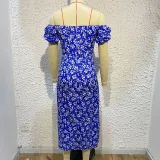 Women'S Off Shoulder Dress Classic Floral Elegant Slim Fit Slit Dress