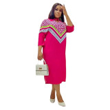 African Plus Size Dress Spring Summer Fashion Elegant Print Shirt Long Dress