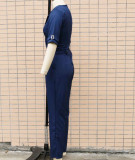 Spring/Summer Fit Turndown Collar Short Sleeve Professional Ol Jumpsuit