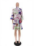 Women'S Summer Fashion Casual Trend Print Stand Collar Half Sleeve Midi Dress