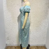 Women'S Off Shoulder Dress Classic Floral Elegant Slim Fit Slit Dress