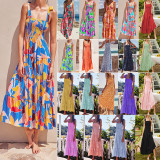Summer Women'S Holidays Sling Lace-Up Print Long Dress