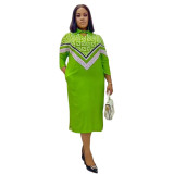 African Plus Size Dress Spring Summer Fashion Elegant Print Shirt Long Dress