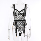 Sexy Mesh See-Through Metal Chain Erotic Teddy Lingerie Set