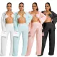Fall Solid Bra Long Sleeve Shirt Wide Leg Pants Three-Piece Set