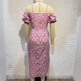 Women'S Off Shoulder Dress Classic Floral Elegant Slim Fit Slit Dress
