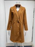 Cappotto di lana con bottone a colletto rovesciato tinta unita da donna autunno e inverno