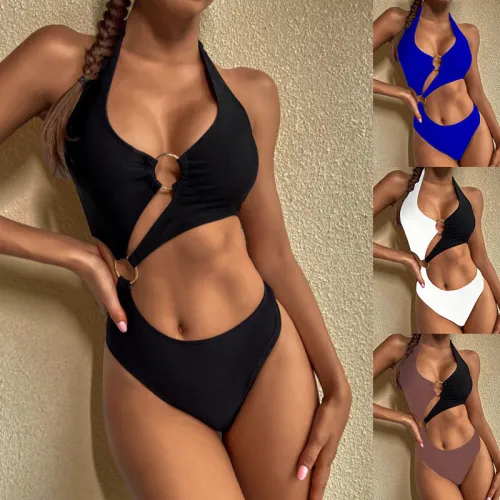 Sexy Halter Lace-Up One Piece Swimsuit
