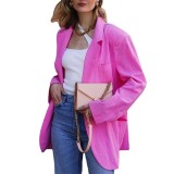 Women'S Autumn And Winter Candy Color Linen Shoulder Pads Loose Casual Suit Jacket Women'S Blazer