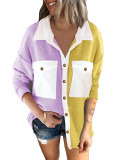 Women'S Contrast Color Patchwork Long Sleeve Shirt  Women'S Autumn And Winter Plush Jacket