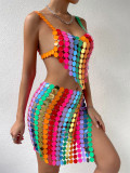 Summer Party Multicolor Sexy Sequin Two Piece Skirt Set