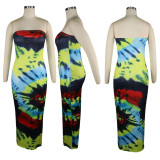Women's Elastic Strapless Tie Dye Print Nightclub Dress